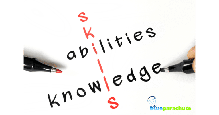 Three words intersected, which are abilities, knowledge, and skills. The first two words are in black, but the word skills is in red, and where it overlaps the other two words, these letters remain red. This indicated that there are essential skills needed in the autism experience.